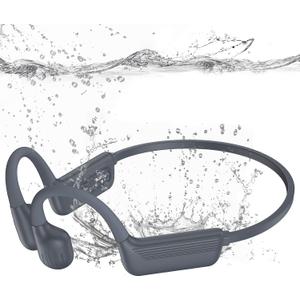 Swimming Headphones-Bone Conduction Headphones, IP68 Waterproof Open Earphones, LiteSurge Bluetooth 5.4 Underwater Sport Earbuds with 32 GB MP3 Memory for Swimming, Marathon-Grey