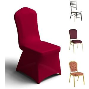 Trlyc 50 Pcs Spandex Chair Covers for Dining Chairs Stretch Polyester Dining Chairs Slipcovers for Wedding Party Decor Banquet Flat-Front Chair Cover (Burgundy)
