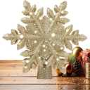 Christmas Tree Star Lighted Tree Topper for Seasonal Decoration with LED Glow ABS Construction with 450G Construction Great for Apartments Churches Group Events (Golden Snowflake Style)