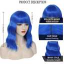 Beelu Blue Short Bob Wig with Bangs for Women Loose Wavy Bob Wigs Shoulder Length Synthetic Colorful Cosplay Wigs for Girl Halloween Costume Daily Use