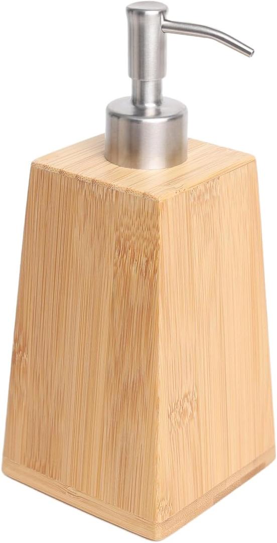 Bamboo Hand Soap Dispenser Wooden Lotion Pump Dispenser for Bathroom Kitchen Dish Lotion Shampoo with Stainless Steel Soap PumpTrapezoid
