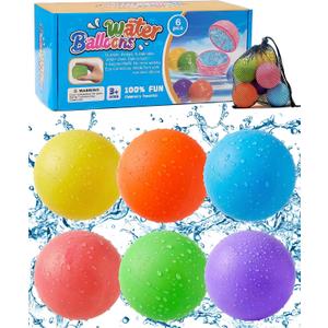 Reusable Water Balloons 6 Pcs, Quick-Fill Summer Water Toys for Pool Parties & Outdoor Beach Backyard Games, Durable Splash Balls for Kids
