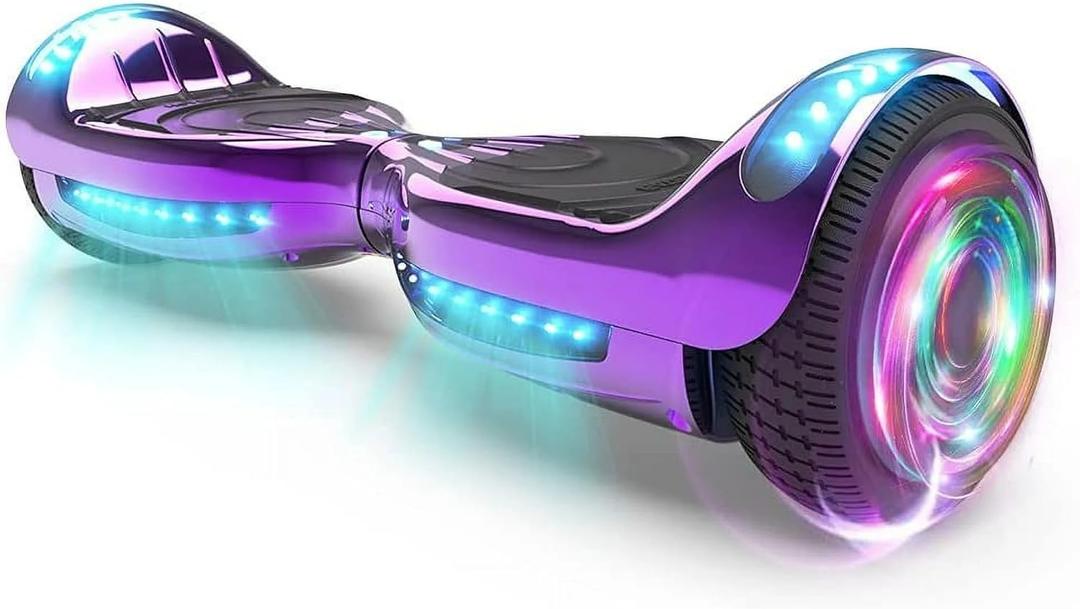 SUNDERWELL Electric Hoverboard with LED Lights and Bluetooth Speaker, Self Balancing Scooter with 6.5" Flashing Wheels, Top Speed of 10MPH, Gifts for Kids (Chrome Purple)