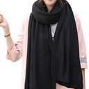 Wander Agio Womens Warm Winter Infinity Scarves Set Blanket Scarf Pure Color (Black)