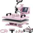 VEVOR 8 in 1 Heat Press Machine Combo with 30 OZ Tumbler Press & Hat Press 12x15 inch Heat Press for T-Shirts, Hats Caps Tumblers Glass Cans Mugs, and Plates (Pink)
