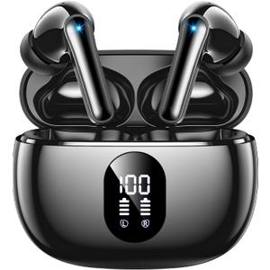 ZZU Wireless Earbuds, Bluetooth Ear Buds with Big Bass Stereo Sound, 48 Hours Playtime, Lightweight in-Ear Fit Earphones, IPX7, Hands-Free Calls with AI for iPhone, Android, Pad, Sports, Workout (Black)