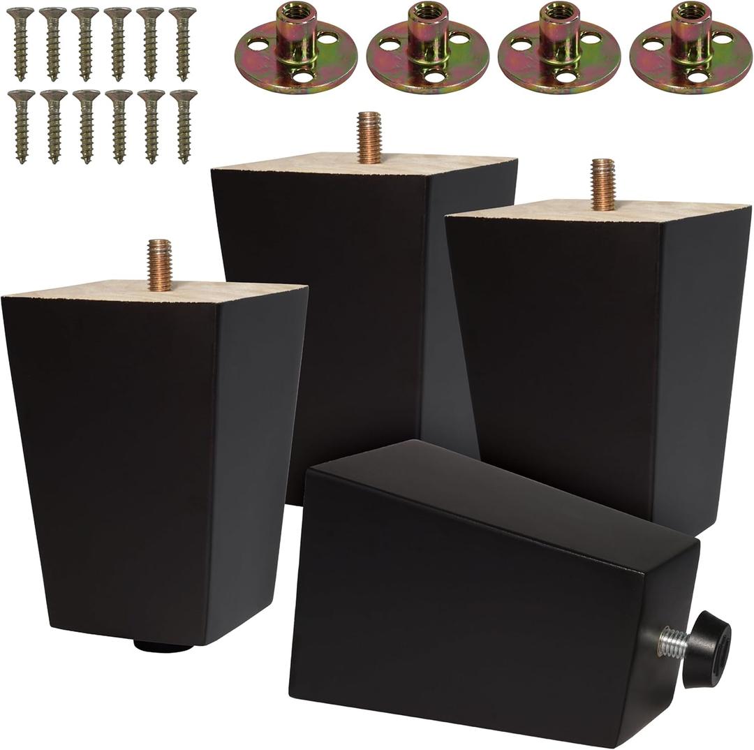 CODIN (5 Sizes: 3"-4"-5"-6"-8" Set of 4 Wood Furniture Legs - Square Sofa Legs, Couch Leg - Brown Mid-Century Modern Replacement Legs for Armchair Recliner Coffee Table Dresser (4, 4") CODIN (5 Sizes: 3"-4"-5"-6"-8" Set of 4 Wood Furniture Legs - Square Sofa Legs, Couch Leg - Brown Mid-Century Modern Replacement Legs for Armchair Recliner Coffee Table Dresser (4, 4")