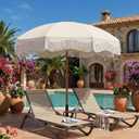 7ft Patio Umbrella with Fringe, Boho Beach Umbrellas, Outdoor Tassels Umbrellas with Push Button Tilt & Carrying Bag, 8 Windproof Fiberglass Ribs, UPF50+