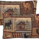 Set of 2 Rectangle 12x20 inch Retro Brown Throw Pillowcovers Rustic Lodge Bear Moose Decorative Throw Pillowcase for Home Sofa Soft Velvet Cushion Cases (30x50 cm) House Cabin Deer