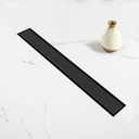 Linear Shower Drain, 24 inch Black Drain with Tile Insert 2-in-1 Panel, Brushed 304 Stainless Steel Shower Floor Drain, Linear Drain with Hair Strainer and Adjustable Feet