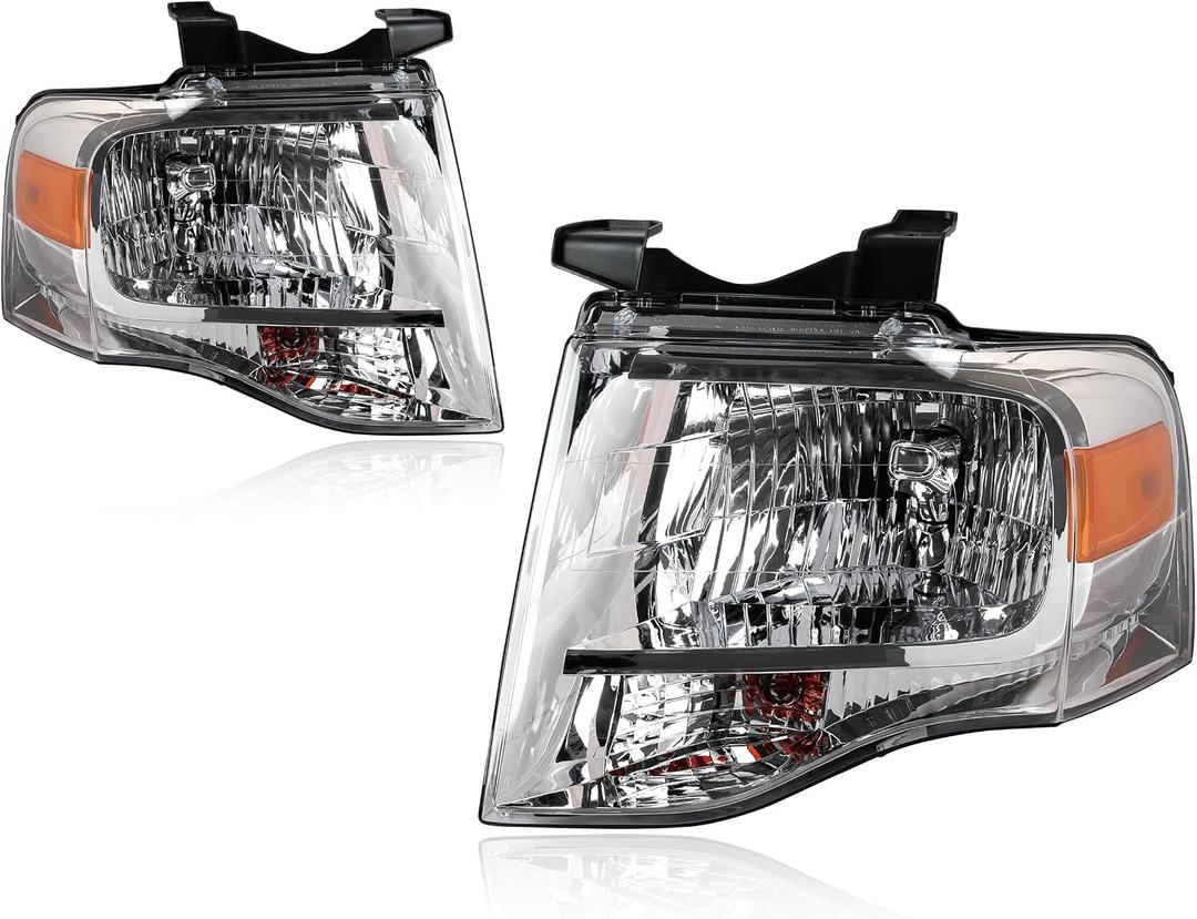 Pair Chrome Headlights Compatible with 2007-2014 Expedition