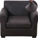 FUANGUI 2 Piece Chair Covers Stretch Arm Covers Chair Couch Covers, Faux Leather Looking Armchair Slipcover with Separate Chair Cushion Cover, Washable Chair Protector for Living Room - Black (Small)