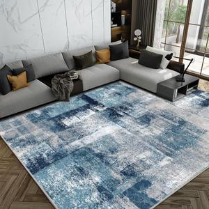 OMERAI Washable Rug 6'x9' Abstract Machine Washable Area Rugs for Living Room Ultra-Thin Non Slip Stain Resistant Modern Carpet for Bedroom Dining Room Office Kitchen, Blue Grey