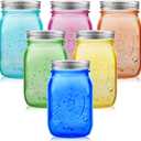 Tessco for you 6 Pcs 16 oz Mason Jars with Lids Regular Mouth Glass Canning Jar for DIY Crafts Flower Decor, Storage, Canning, Pickling, Preserving, Dishwasher Not Allowed(6 Colors)