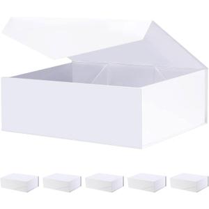 BLK&WH 6 Gift Boxes 11.5x8.1x3.8 Inches, Large White Magnetic Bridesmaid Proposal Boxes with Lids (Matte White)