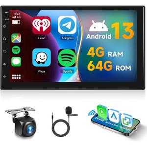 [4G+64G] Android Car Radio 7 Inch Double Din with Wireless Carplay & Android Auto, Hodozzy Touch Screen Car Radio GPS Navigation WiFi Bluetooth FM/RDS Radio EQ/USB/SWC+AHD Backup Camera