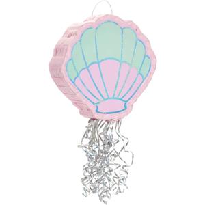 BLUE PANDA Mermaid Pull String Seashell Pinata - Small 13 x 3 x 14 In, Aqua & Pink Seashell - Easy-Fill Pull String for Beach & Ocean Theme, Mermaid Birthday Decorations & Under the Sea Party Decor