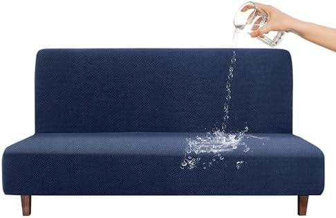 CZL 100% Waterproof Futon Covers, Leakproof Armless Sofa Covers, Stretch Jacquard Sofa Bed Cover, Washable Futon Slipcover Furniture Protector for Kids, Pets, Dog and Cat