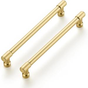 Ravinte 2 Pack 6-1/4 Inch Hole Center Solid Kitchen Cabinet Handles Brushed Brass Dresser Pulls Cabinet Drawer Pulls for Kitchen Cupboard Hardware