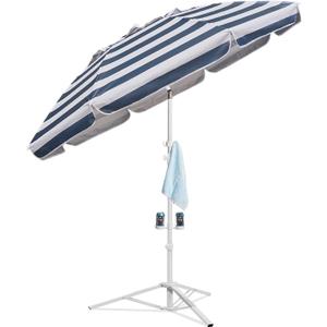 AMMSUN Shade Umbrella, Premium Portable Umbrella with Stand, 6.5ft Lightweight Free Standing Canopy for Sporting Games, Adjustable Instant Sun Protection and Easy to Carry, Stripe Blue