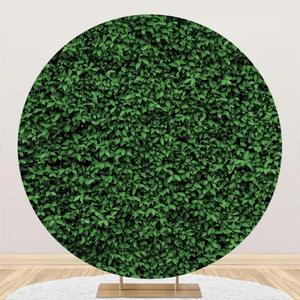Laeacco Green Leaves Round Backdrop 5x5FT Greenery Circle Photography Backdrop Green Grass Ivy Wall Newborn Baby Shower Birthday Party Decoration Banner Bridal Shower Wedding Photo Studio Props