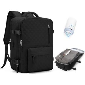 WONHOX Travel Vacuum Storage Backpack with Air Pump Vacuum Seal Compression Space Saver Bags Clothing Vacpack Travel Bag Carry on Personal item Laptop Work Backpacks Women Men Black