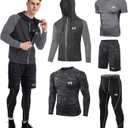 MEETYOO Mens 5pcs Men's Compression Sets Pants Long Sleeve Shirt Athletic Shorts Running Jacket (Large, Print)