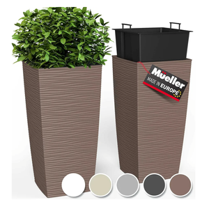 Mueller M-Resin Heavy Duty Tall Planter, Indoor/Outdoor Grande Plant, Tree, Flower Pot, 2-Piece Set, 24”, Modern Design, Built-in Drainage, Mocha