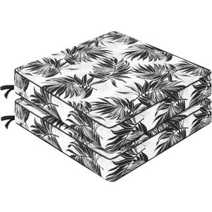 Favoyard Outdoor Chair Cushion 24 x 24 x 4 In Waterproof Pattern Fade Resistant Cushions for Patio Furniture with Removable Cover Attach Straps 28D Foam Insert Cushions Pads for Seat Sofa Couch 2 Pack (White Floral)
