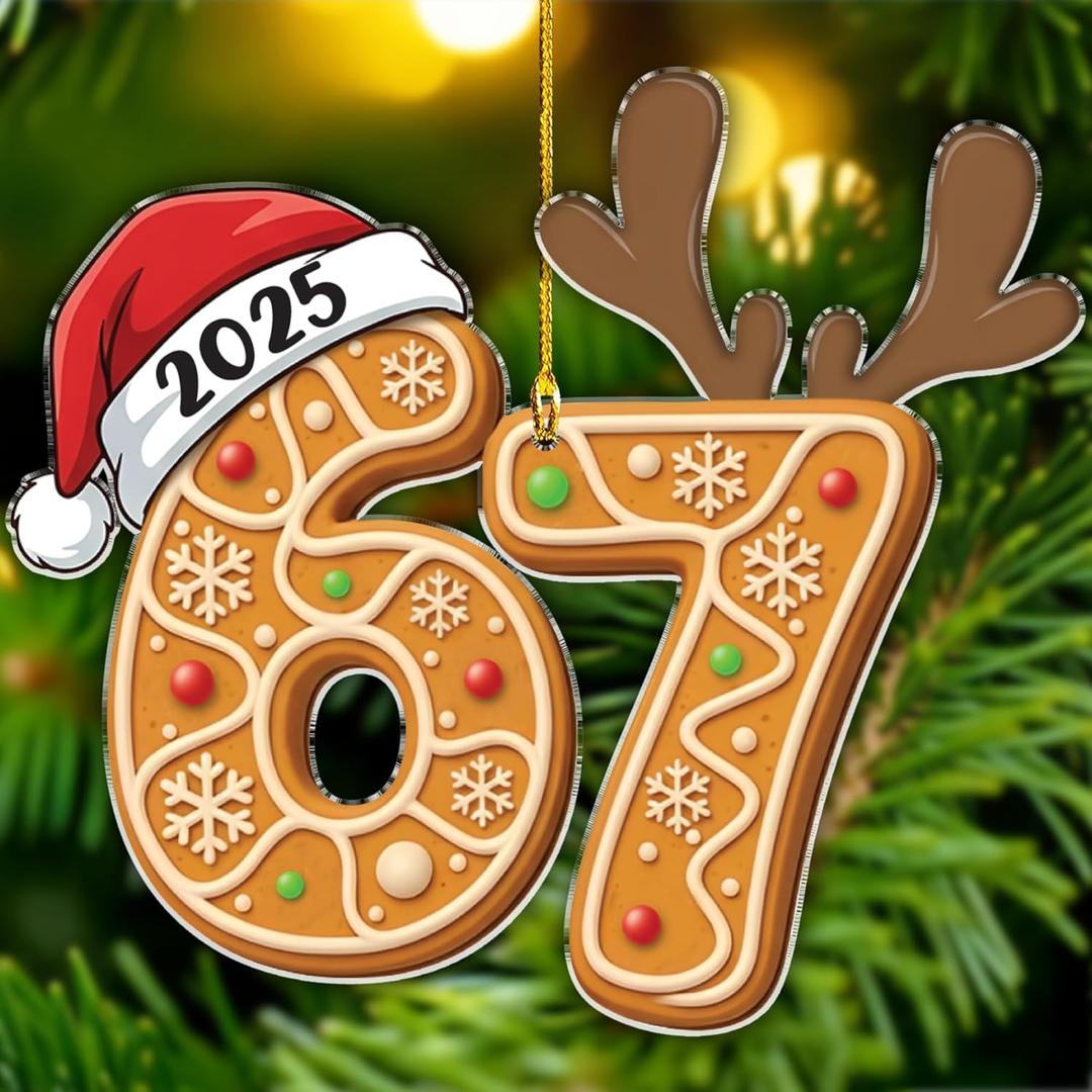 Gingerbread 67 Christmas Ornament - Six Seven Ornaments 2025-67 Meme Acrylic Hanging Decor -Funny White Elephant Gifts - Gen Z, Gen Alpha Slang Meme Decor Trendy for Teen, Kid, Adult - 6 7 Gifts