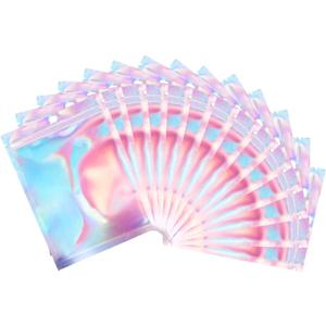 4.5x6.5 inch 100PCS Resealable Smell Proof Bags,Holographic Foil Pouch Baggies,Front Clear Window Mylar Plastic Bag for Packaging Products,Party Favor,Food Storage