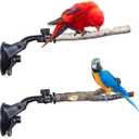 2pc Parrot Perch Stand with Suction Cup, Natural Wood Bird Perch, Adjustable 5.9 Inch for Small and Medium Birds, Promotes Healthy Beaks and Nails, fit for Bird, Cockatoo, Macaw, Parakeet