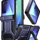 Poetic Spartan for Samsung Galaxy Z Flip 7 Case, [Kickstand] [Hinge Protection] [20FT Mil-Grade Drop Tested], Full-Body Rugged Shockproof Protective Phone Cover for Galaxy Z Flip7, Midnight Blue