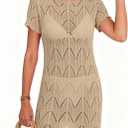 Falechay Swimsuit Coverup for Women Crochet Summer Bathing Suit Bikini Cover Up Mesh Knit Beach Dress Vacation Outfits (Beige, L)