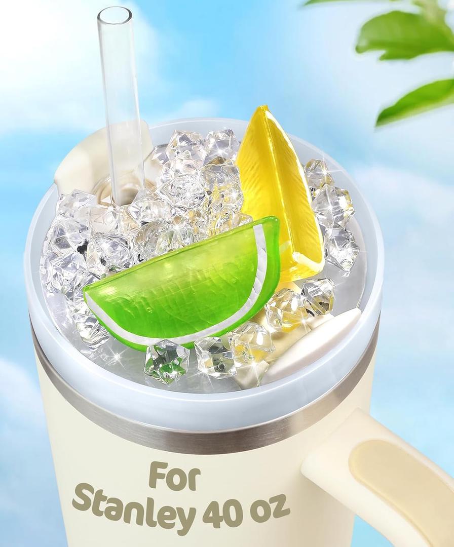 Lid Plate Topper for Stanley Cup 40 30 oz - Cute Decoration Accessories for Tumbler, Water Botter Bling Decor for Women Girls (Lemons Ice Cube)