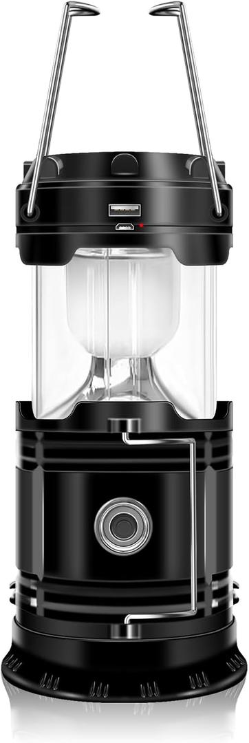 DIBMS Solar Camping Lantern, Collapsible LED Solar USB Rechargeable Lantern Flashlight Emergency Hanging Lights for Camping Hurricanes Power Outages Indoor Outdoor