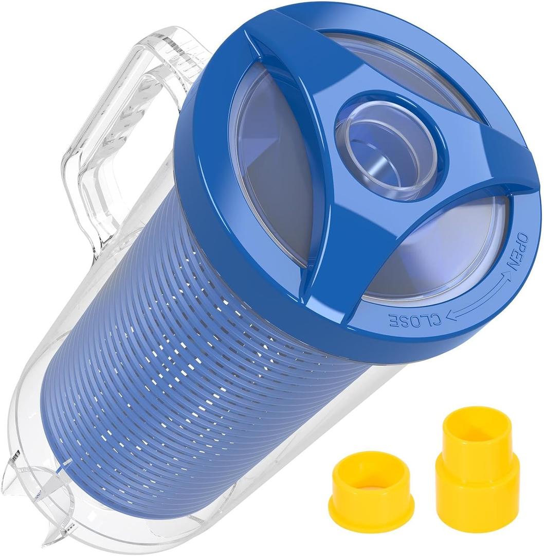 POOLAZA Pool Leaf Canister for Pool Vacuum, Professional Pool Leaf Catcher for Pool Vacuum with Large Plastic Mesh Basket & Mesh Bag, Inline Pool Vacuum Filter Attachment Fits 1-1/2 Pool Vacuum Hose