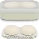 Enhanced Leak Proof Travel Soap Case, AIMAIAIMAI Silicone Soap Container with Draining Layer, Portable Bar Soap Holder for Bathroom, Camping, Gym, Easy to Clean (Translucent & Off-White)