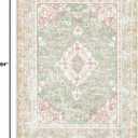 Vhong Washable Area Rugs Boho Vintage Modern Neutral Large Carpet Green and Pink High Traffic Rugs 57 for Dinning Room Living Room Bedroom Farmhouse Non Slip