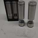 Electric Salt and Pepper Grinder Set - Battery Operated, Stainless Steel Shakers with Adjustable Fine & Coarseness, One Handed Operation, LED Light & Complimentary Mill Rest Tray