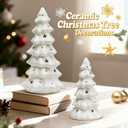 Tfro & Cile White Ceramic Christmas Tree Decor Xmas Indoor Statue 2 PCS Tabletop Home Decoration LED Light Figurines for Party