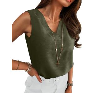 ANRABESS Tank Top for Women Dressy Casual Business Work Blouses Sleeveless V Neck Textured Tops 2025 Spring Summer Outfits (Large, Army Green)