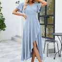 Long Black Formal Dresses for Women Gowns Evening Party Cocktail Dress, Split Elegant V Neck Wrap Ruffle Wedding Guest Dresses (Blue, XXL)