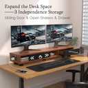 Artswish Dual Monitor Riser with Power Outlet, 42 Inch Wood Monitor Stand for 2 Monitors with Drawer Storage, Computer Monitor Stand Riser with Adjustable Feet, Double Monitor Stand Desk Shelf, Walnut