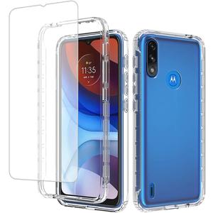 Compatible with Moto E7 Power Case, Moto E7i Power XT2097 Case with Tempered Glass Screen Protector, Full Body Shockproof Clear Flexible Protective Cover Case for Motorola Moto E7 Power (clear)