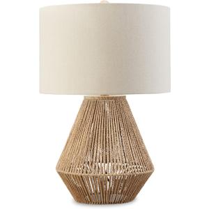 Signature Design by Ashley Clayman Bohemian 23.5" Paper Rope and Wood Table Lamp, Light Brown
