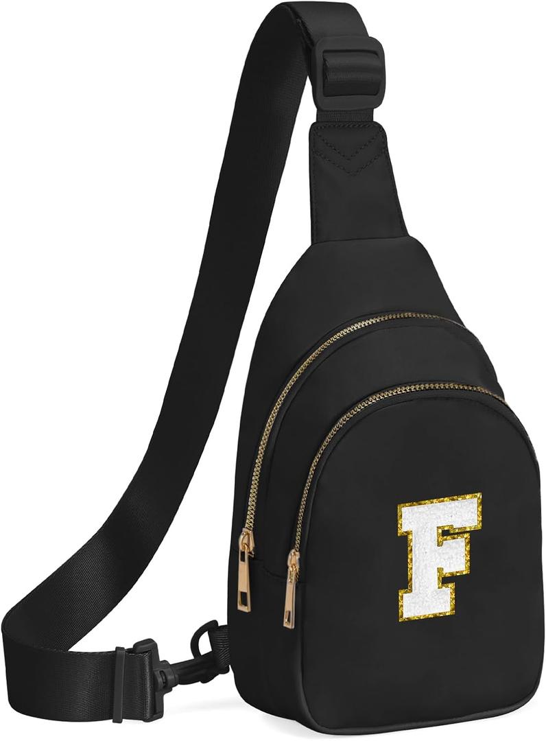 Viverte Birthday Gifts for 7 8 9 10 11 12 13 Year Old Girls Small Initial Sling Bag Cross Body Bag Fanny Pack for Girls (Black)