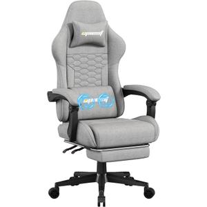 Gaming Chair,Fabric Computer Chairs with Lumbar Support and Massager,Ergonomic Office Chair with Footrest & Pocket Spring Cushion,Bearing 400 LBS(Grey (Light Gray)