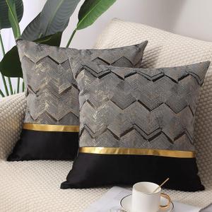 Throw Pillow Covers Set of 2 Black Gold Leather Striped Patchwork Jacquard Cushion Case Luxury Modern Square Decorative Cushion Covers for Sofa Couch Bed Home Decoration 18x18 Inch Throw Pillow Covers Set of 2 Black Gold Leather Striped Patchwork Jacquard Cushion Case Luxury Modern Square Decorative Cushion Covers for Sofa Couch Bed Home Decoration 18x18 Inch