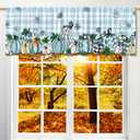 Fall Kitchen Valances for Windows, Blue Pumpkin Buffalo Plaid Fall Valance Curtain for Living Room & Bedroom, Autumn Decorations for Home 18x54 Inch Window Decor Valances, Thanksgiving Kitchen Decor 2 Pcs